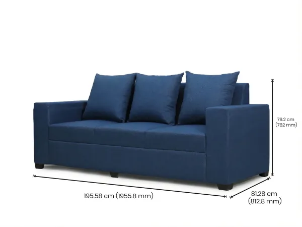 Hugo Upholstered 3 Seater Sofa in Blue Color